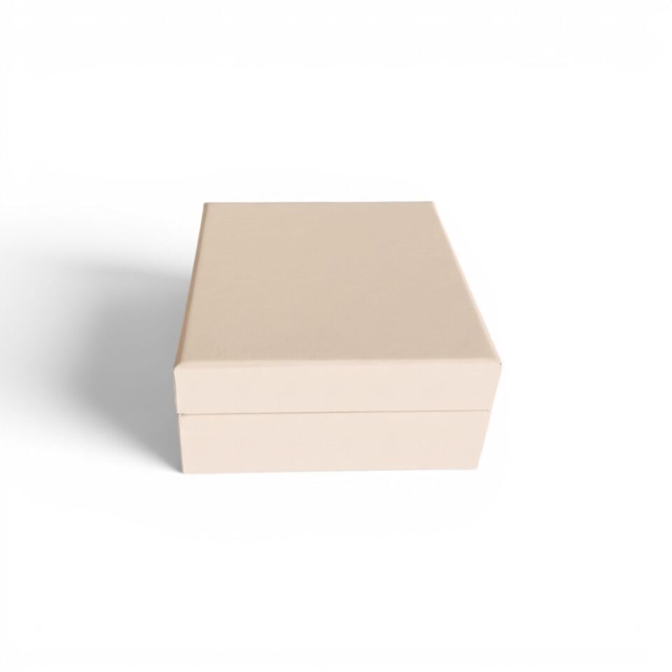 Aynalı Lambalı Kare Krem Mukavva Kutu - 15x15x8 cm