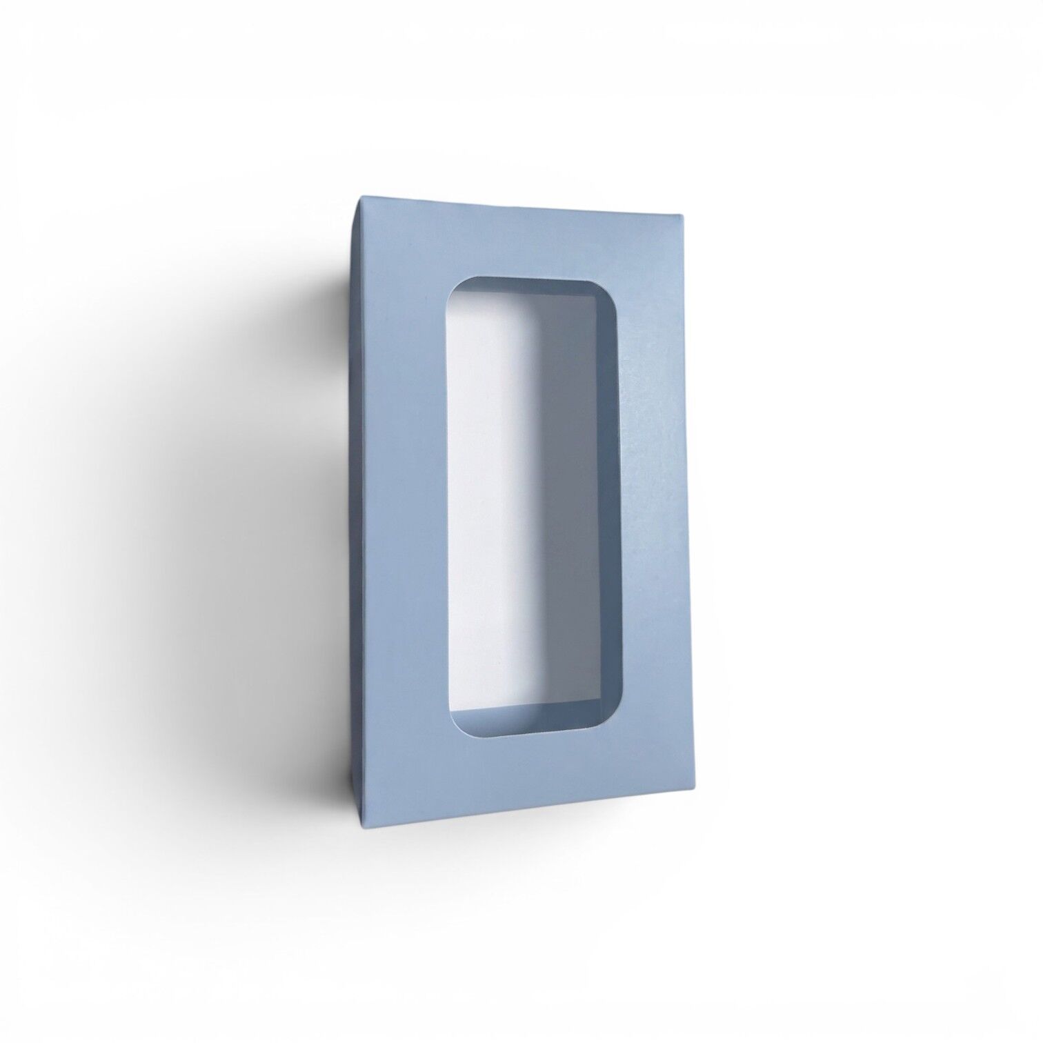 PVC Pencereli Kapaklı Küçük Mavi Hediye Kutusu - 8,8 x 16 x 3 cm
