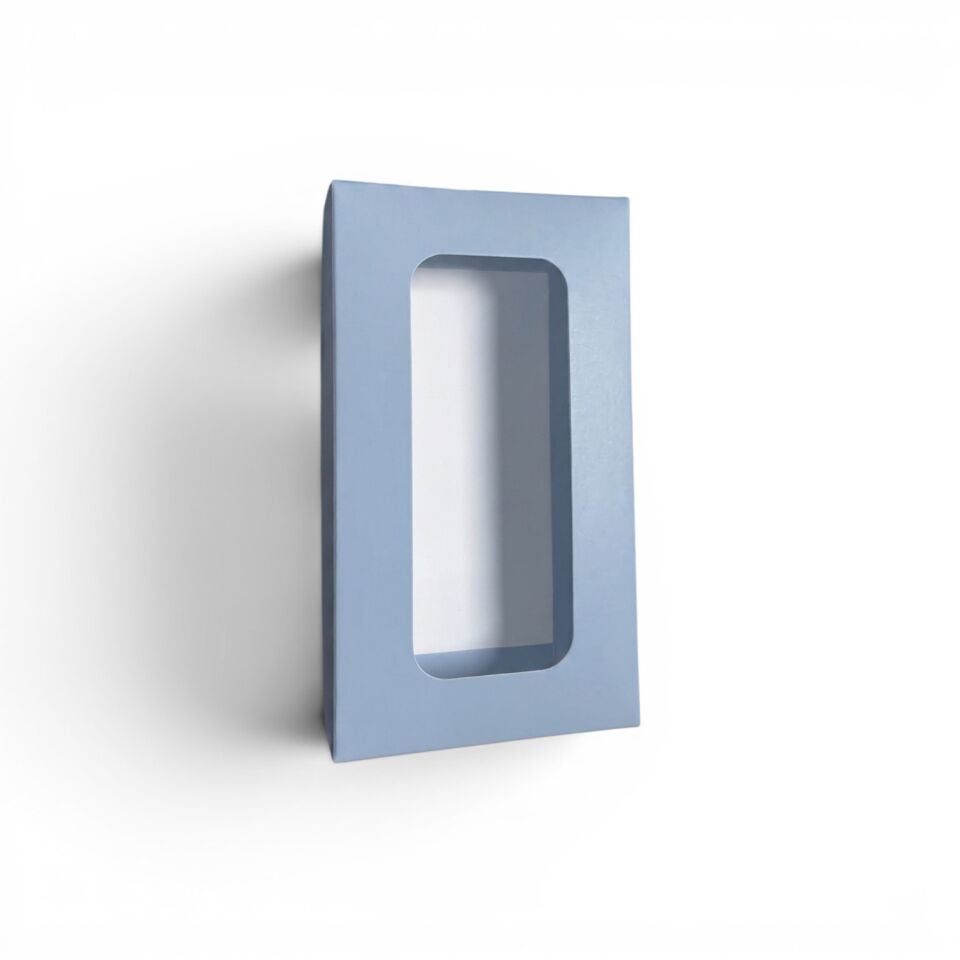 PVC Pencereli Kapaklı Küçük Mavi Hediye Kutusu - 8,8 x 16 x 3 cm