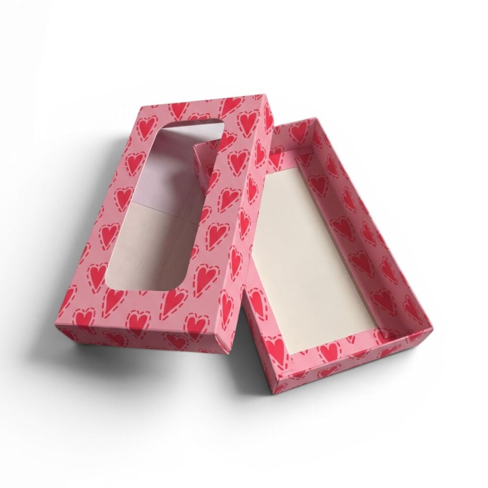 PVC Pencereli Kapaklı Zarif Küçük Hediye Kutusu - 8,8 x 16 x 3 cm