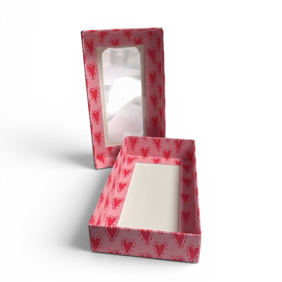 PVC Pencereli Kapaklı Zarif Küçük Hediye Kutusu - 8,8 x 16 x 3 cm