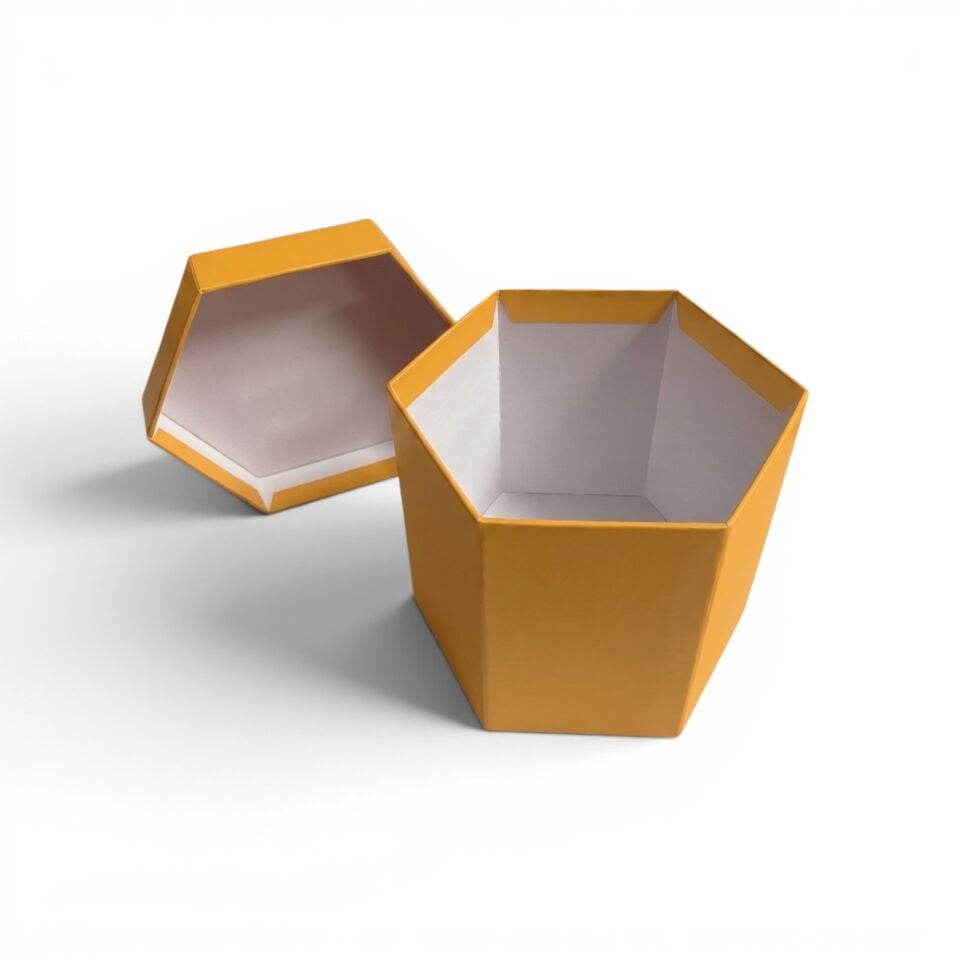 Kutu Kapak Turuncu Altıgen Kutu - 15,5x13,5x13,4
