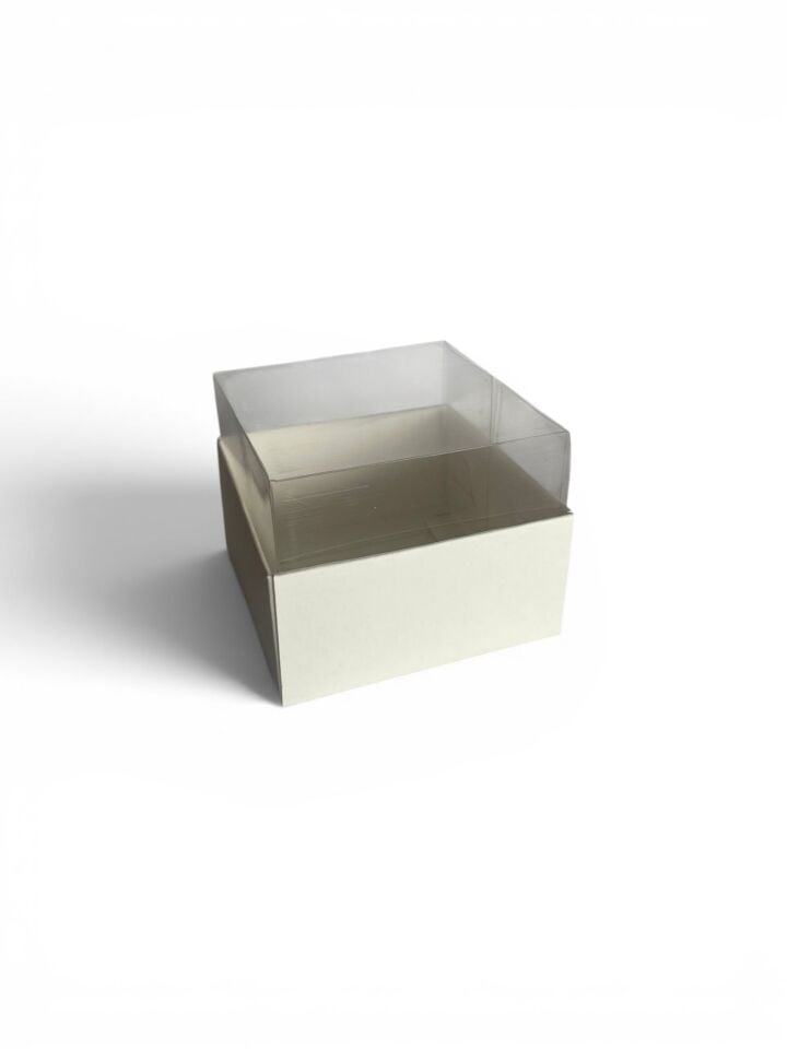 Asetat Kapaklı Krem Kutu - 8x8x4 cm