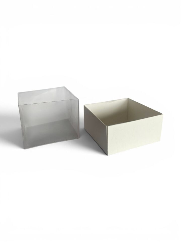 Asetat Kapaklı Krem Kutu - 8x8x4 cm