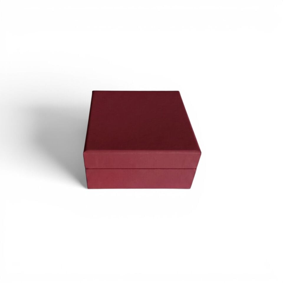 Aynalı Lambalı Kare Bordo Mukavva Kutu - 15x15x8 cm