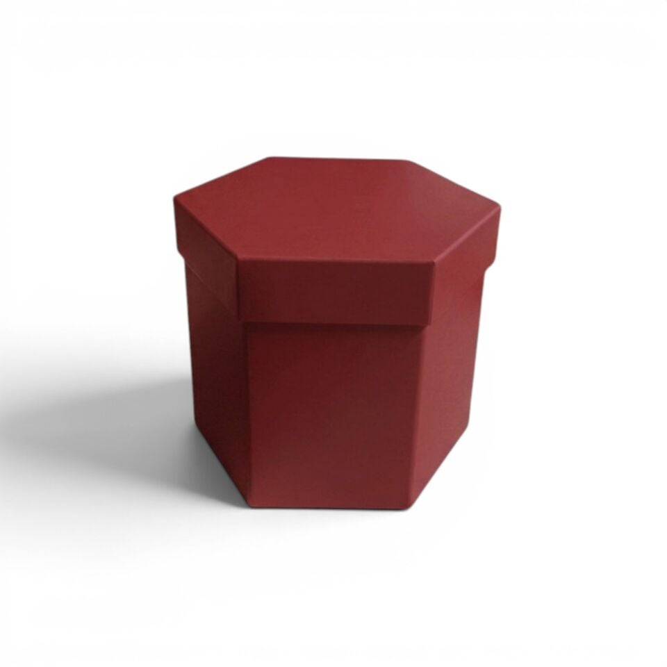 Kutu Kapak Bordo Altıgen Kutu - 15,5x13,5x13,4