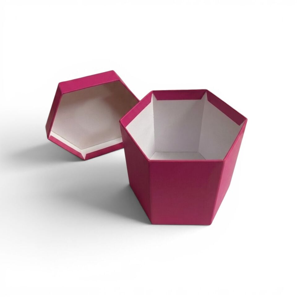 Kutu Kapak Fuşya Altıgen Kutu - 15,5x13,5x13,4