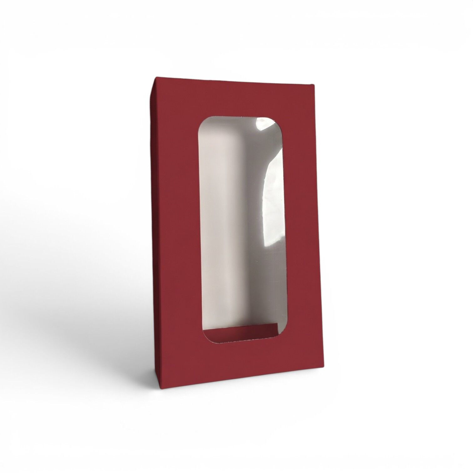 PVC Pencereli Kapaklı Küçük Bordo Hediye Kutusu - 8,8 x 16 x 3 cm