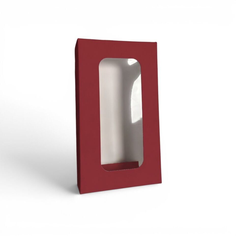 PVC Pencereli Kapaklı Küçük Bordo Hediye Kutusu - 8,8 x 16 x 3 cm