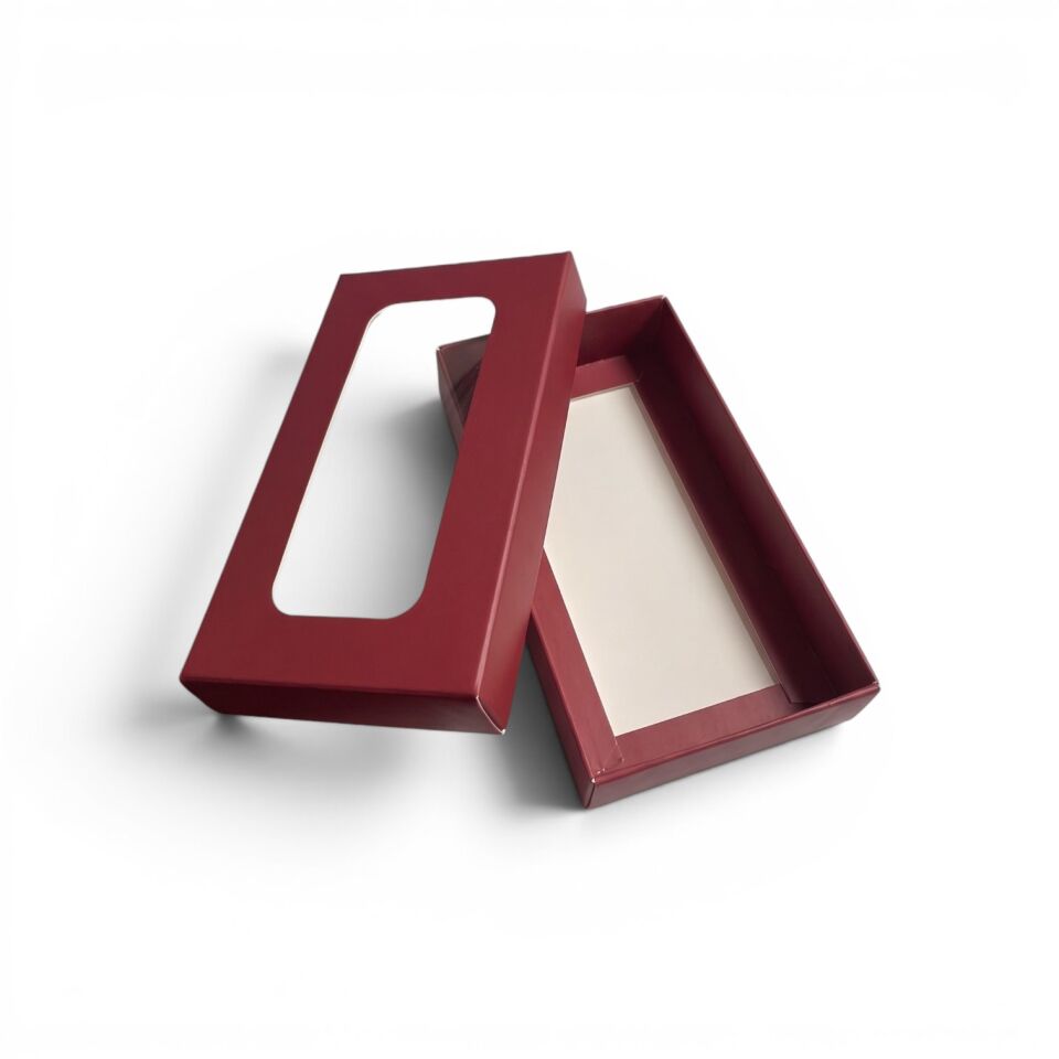 PVC Pencereli Kapaklı Küçük Bordo Hediye Kutusu - 8,8 x 16 x 3 cm