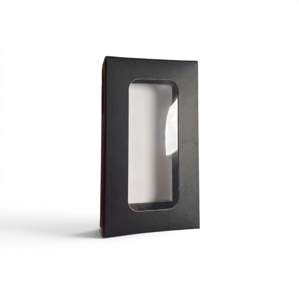 PVC Pencereli Kapaklı Küçük Siyah Hediye Kutusu - 8,8 x 16 x 3 cm