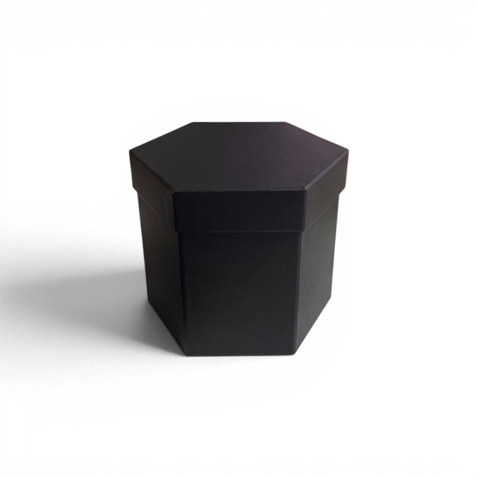 Kutu Kapak Siyah Altıgen Kutu - 15,5 x 13,5 x 13,4 cm