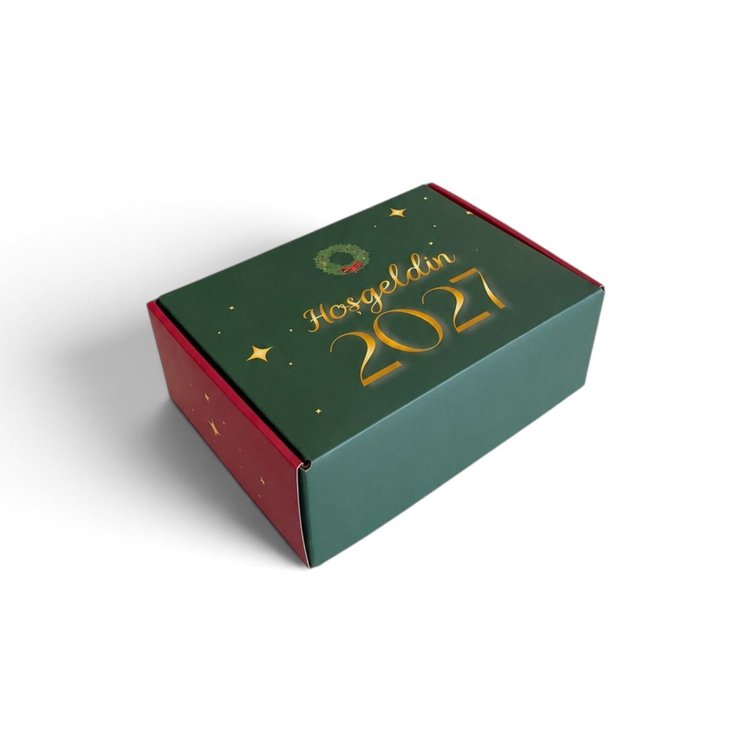 Yılbaşı Kendinden Kapaklı Hediye Kutusu - 19 x 14 x 7 cm